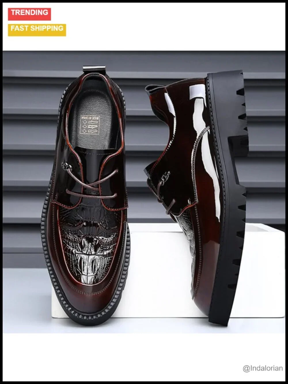 Men's Patent Leather Oxford Shoes Chunky Lug Sole Platform Derby Dress Shoes
